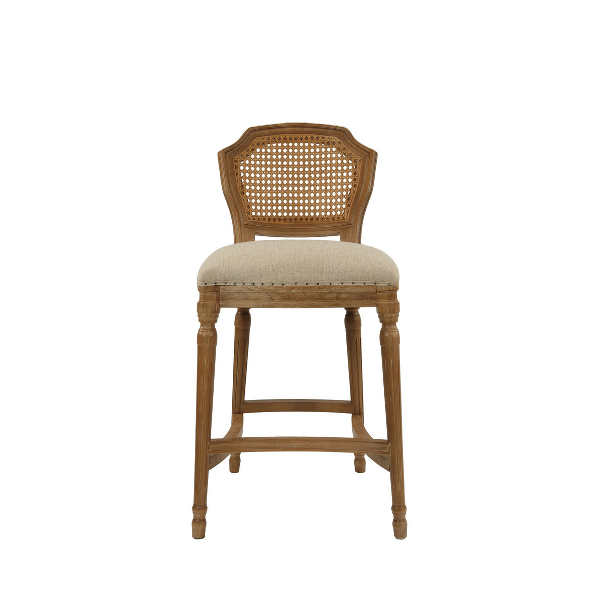 Nailhead Fabric Upholstered Bar Stool with Perforated Back, Beige and Brown - BM214010