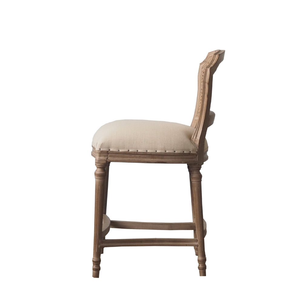 Nailhead Fabric Upholstered Bar Stool with Perforated Back, Beige and Brown - BM214010