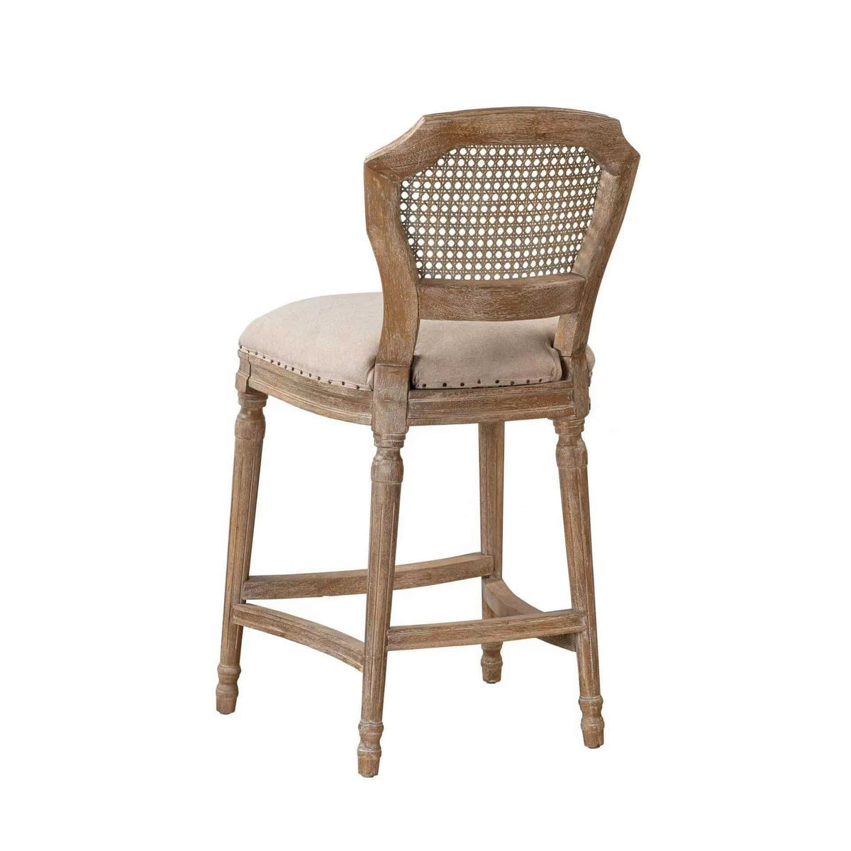 Nailhead Fabric Upholstered Bar Stool with Perforated Back, Beige and Brown - BM214010