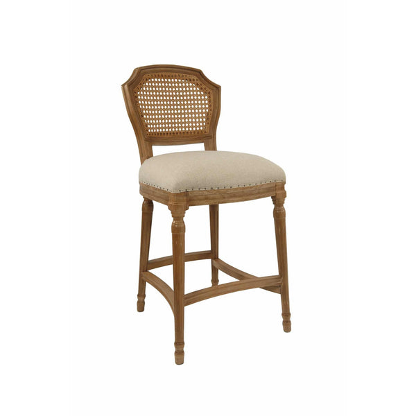 Nailhead Fabric Upholstered Bar Stool with Perforated Back, Beige and Brown - BM214010