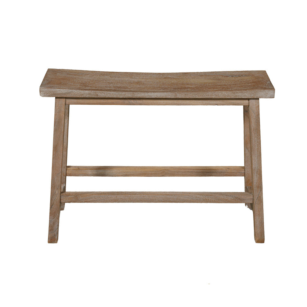 33 Inch Saddle Seat Bench with Angled Frame, Sandblasted Antique Brown Acacia Wood - BM214019