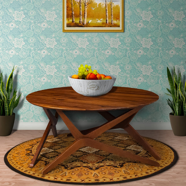 Round Wooden Adjustable Table with Boomerang Legs, Brown - BM214021
