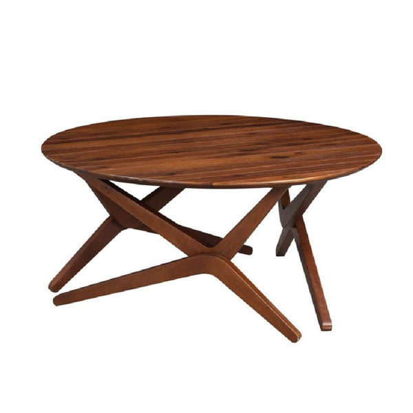 Round Wooden Adjustable Table with Boomerang Legs, Brown - BM214021