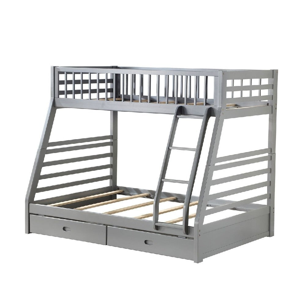 Transitional Twin Size Bunk Bed with Vertical Slats and Angled Ladder,Gray - BM214898