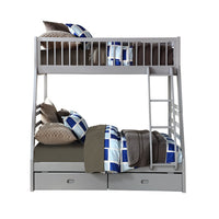 Transitional Twin Size Bunk Bed with Vertical Slats and Angled Ladder,Gray - BM214898