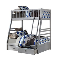Transitional Twin Size Bunk Bed with Vertical Slats and Angled Ladder,Gray - BM214898
