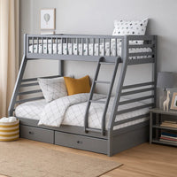 Transitional Twin Size Bunk Bed with Vertical Slats and Angled Ladder,Gray - BM214898