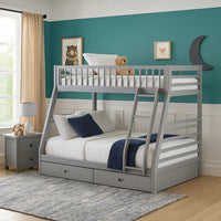 Transitional Twin Size Bunk Bed with Vertical Slats and Angled Ladder,Gray - BM214898