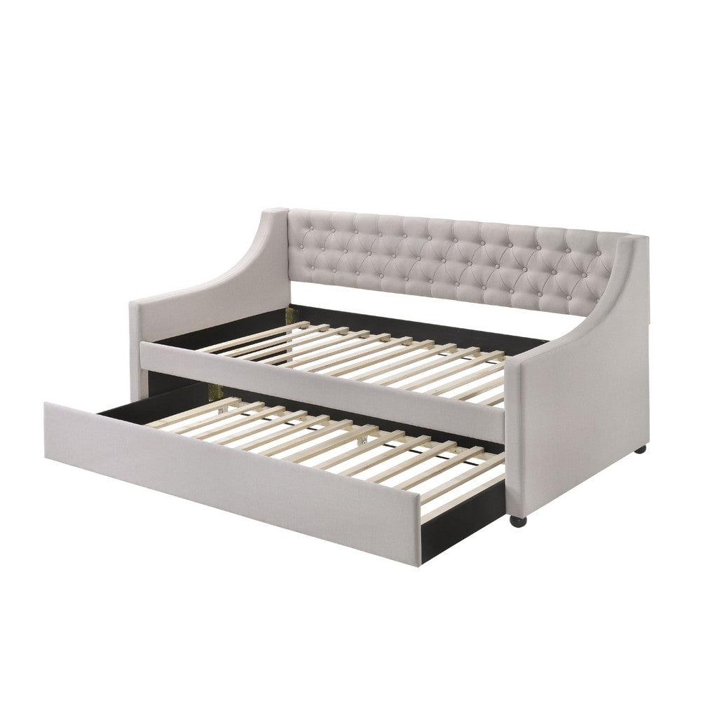 Fabric Twin Size Daybed with Button Tufted Back and Sloped Arms,Light Gray - BM214910