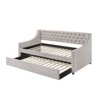 Fabric Twin Size Daybed with Button Tufted Back and Sloped Arms,Light Gray - BM214910