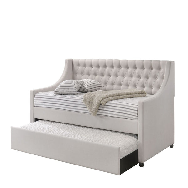 Fabric Twin Size Daybed with Button Tufted Back and Sloped Arms,Light Gray - BM214910