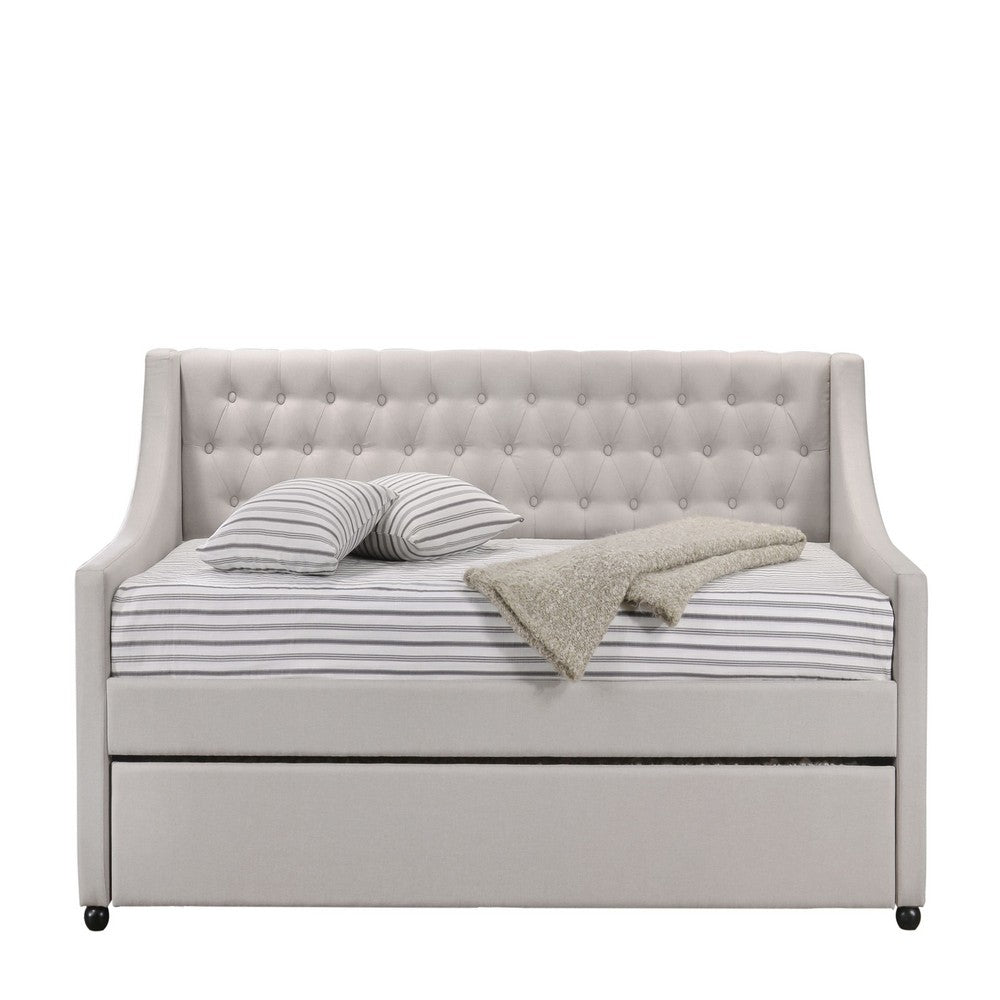 Fabric Twin Size Daybed with Button Tufted Back and Sloped Arms,Light Gray - BM214910