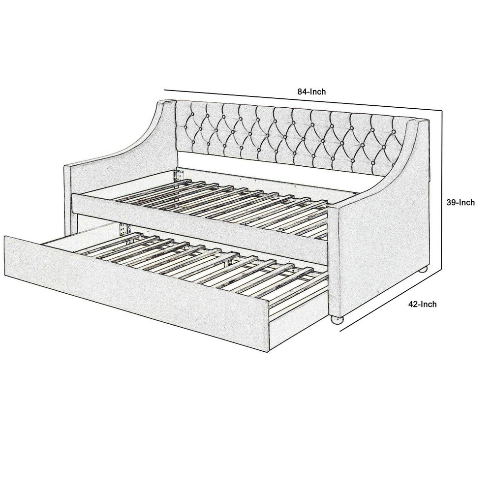 Fabric Twin Size Daybed with Button Tufted Back and Sloped Arms,Light Gray - BM214910