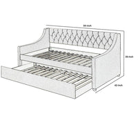 Fabric Twin Size Daybed with Button Tufted Back and Sloped Arms,Light Gray - BM214910