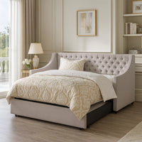 Fabric Twin Size Daybed with Button Tufted Back and Sloped Arms,Light Gray - BM214910