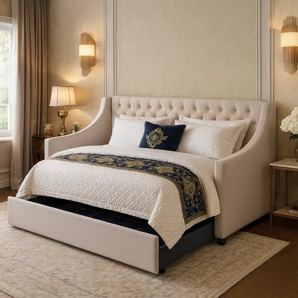 Fabric Twin Size Daybed with Button Tufted Back and Sloped Arms,Light Gray - BM214910