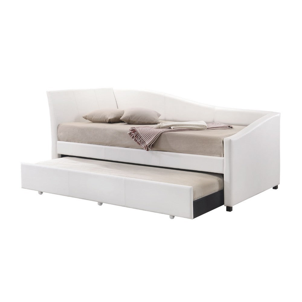Leatherette Twin Size Daybed and Trundle with Sloped Back, White - BM214911