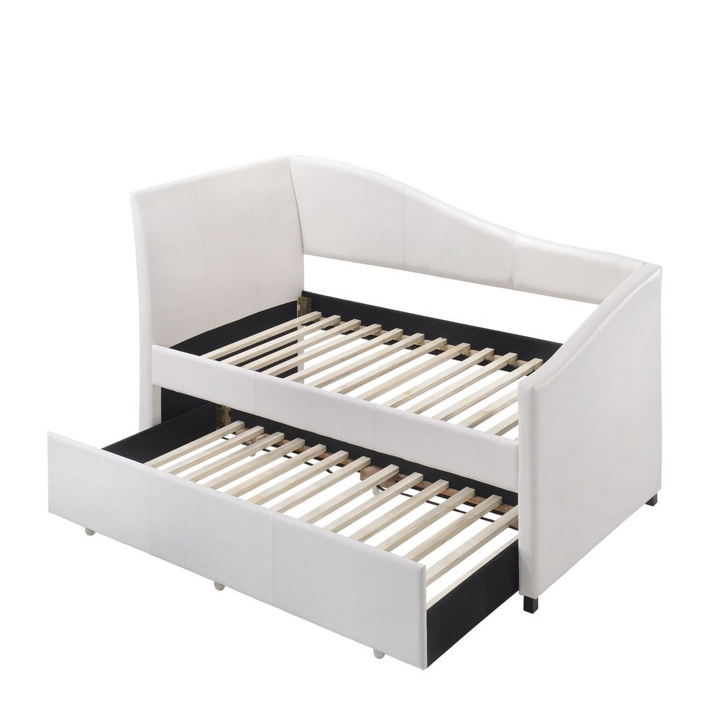 Leatherette Twin Size Daybed and Trundle with Sloped Back, White - BM214911