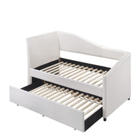 Leatherette Twin Size Daybed and Trundle with Sloped Back, White - BM214911