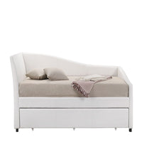 Leatherette Twin Size Daybed and Trundle with Sloped Back, White - BM214911