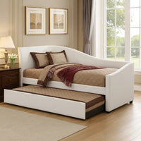 Leatherette Twin Size Daybed and Trundle with Sloped Back, White - BM214911