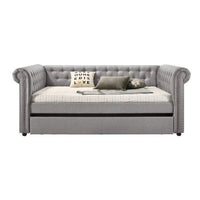 Chesterfield Twin Size Daybed with Attached Trundle and Nailhead Trims,Gray - BM214912