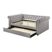Chesterfield Twin Size Daybed with Attached Trundle and Nailhead Trims,Gray - BM214912