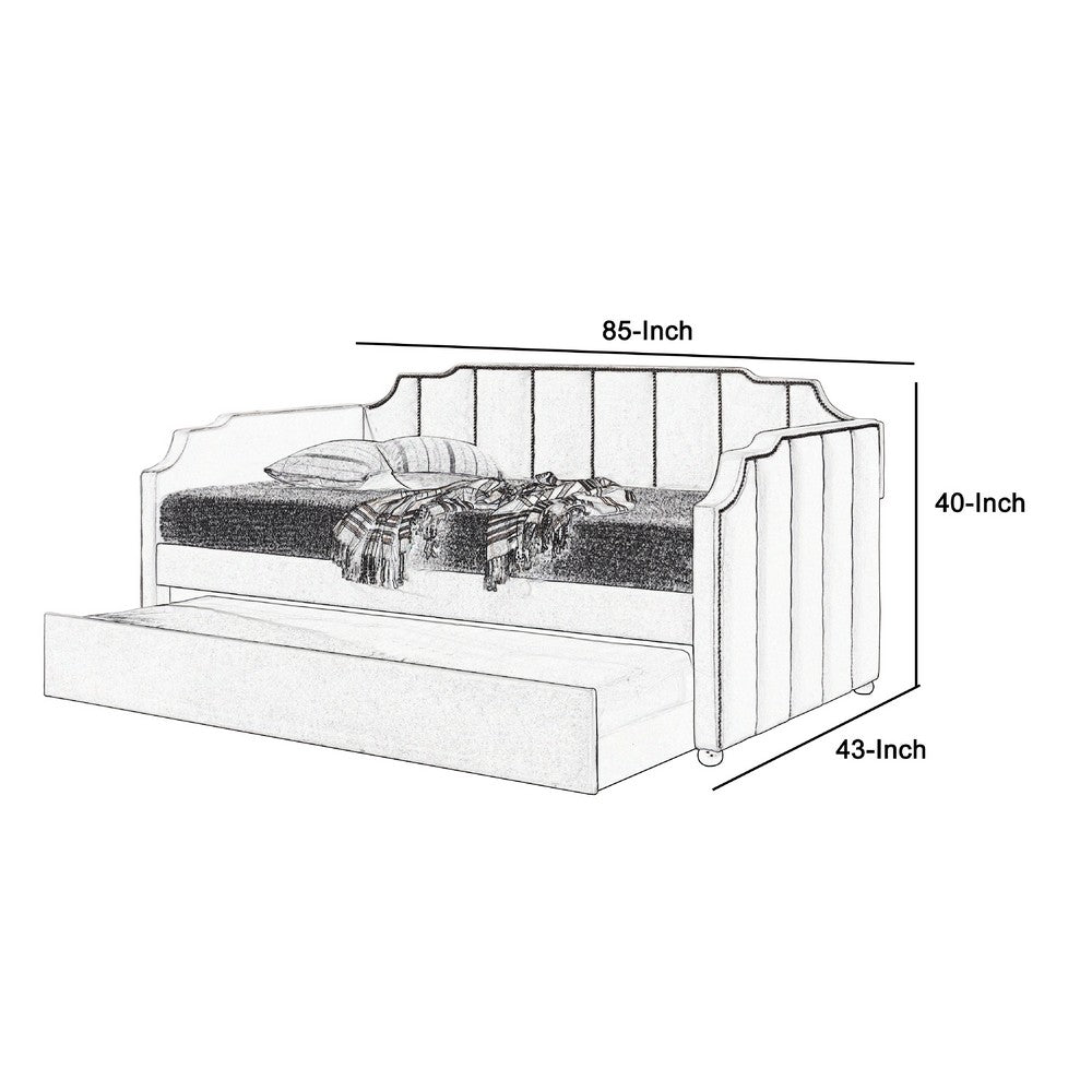 Fabric Twin Size Daybed with Channel Tufting and Nailhead Trim, Gray - BM214913
