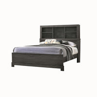 Wooden Queen Size Low Profile Size Bed with Bookcase Headboard, Gray - BM214926