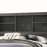 Wooden Queen Size Low Profile Size Bed with Bookcase Headboard, Gray - BM214926