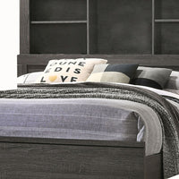 Wooden Queen Size Low Profile Size Bed with Bookcase Headboard, Gray - BM214926