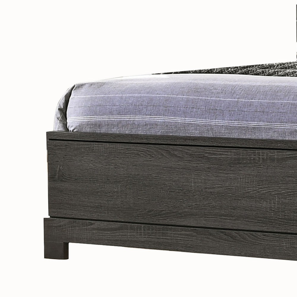 Wooden Queen Size Low Profile Size Bed with Bookcase Headboard, Gray - BM214926