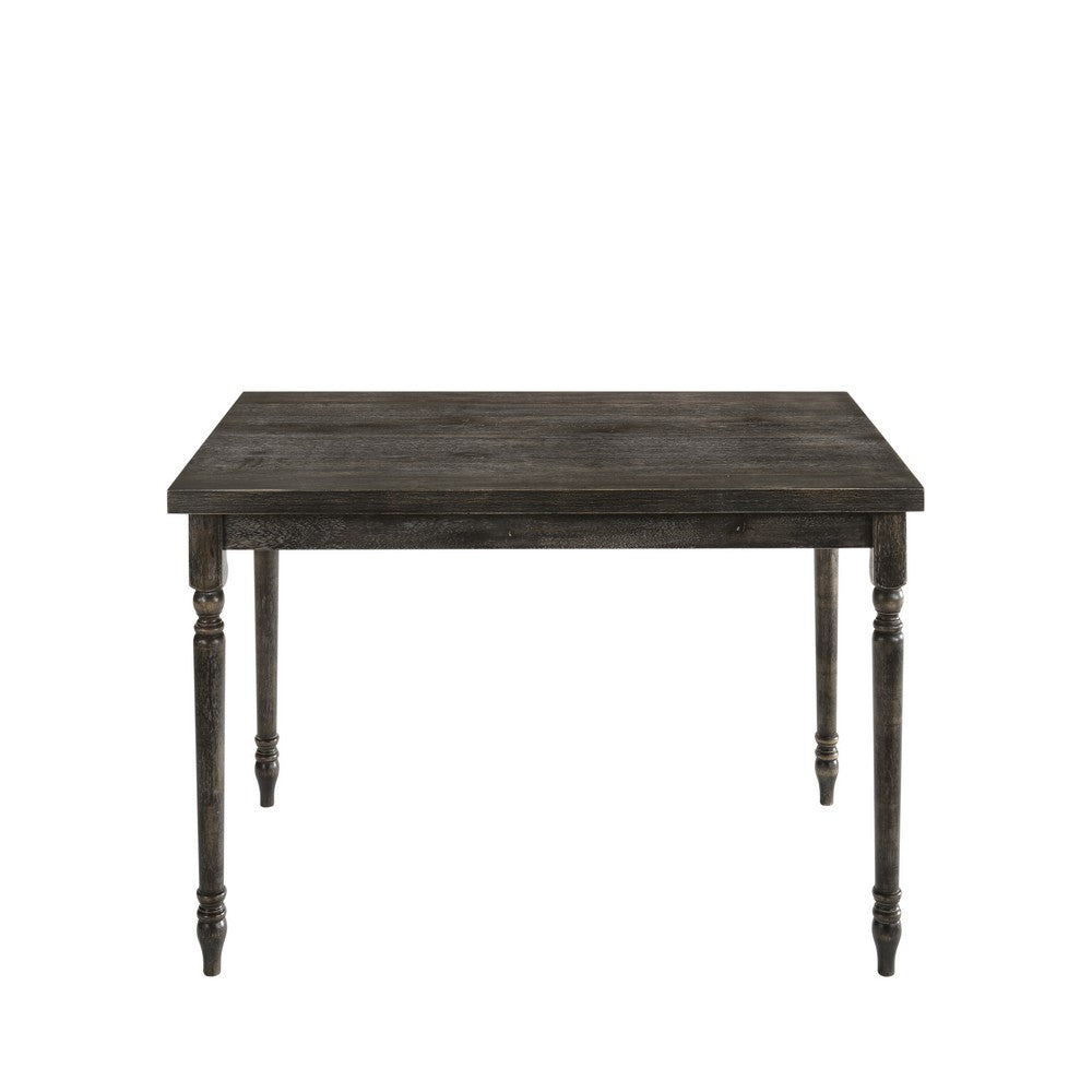 Rustic Style Wooden Dining Table with Rectangular Top and Turned Legs, Gray - BM214963