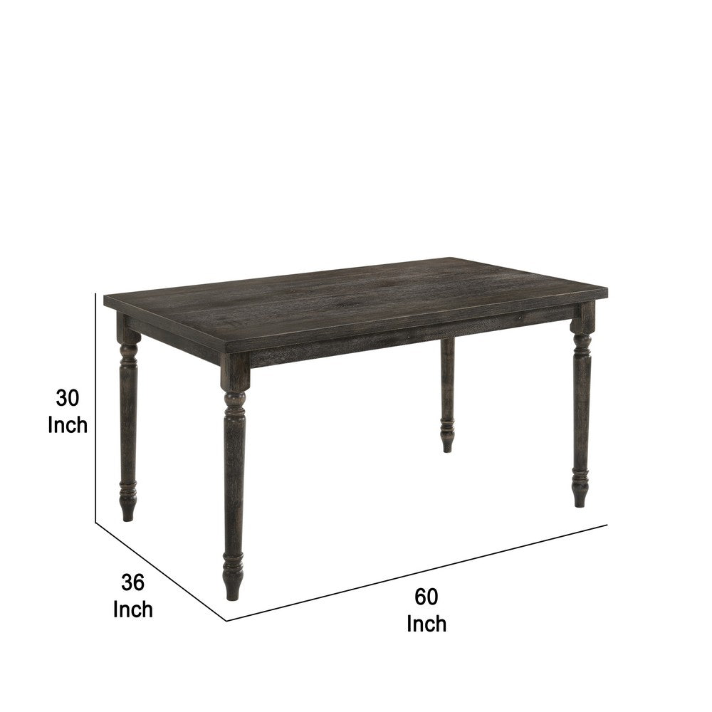 Rustic Style Wooden Dining Table with Rectangular Top and Turned Legs, Gray - BM214963