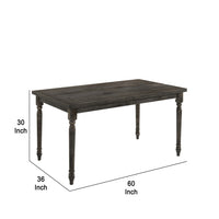 Rustic Style Wooden Dining Table with Rectangular Top and Turned Legs, Gray - BM214963
