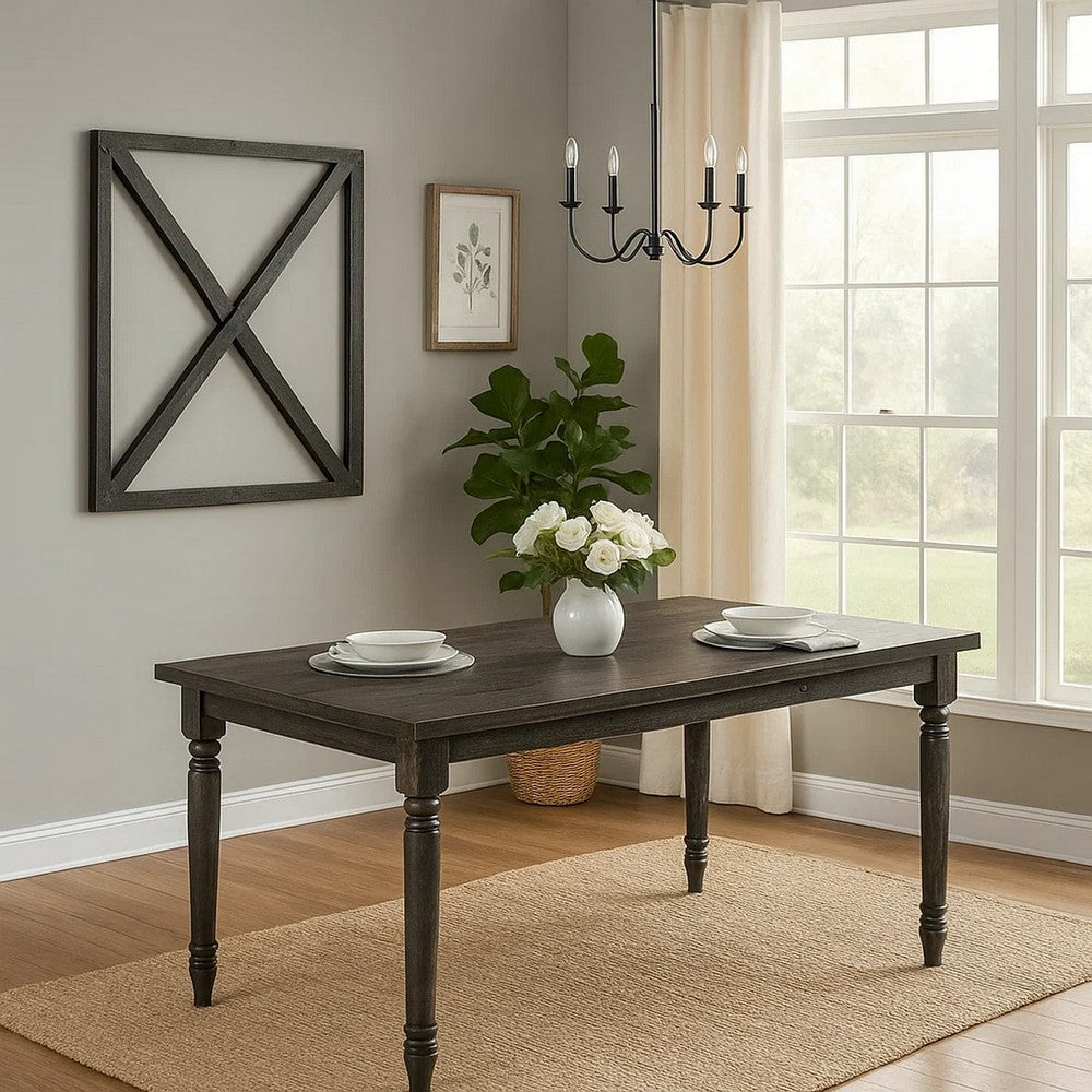 Rustic Style Wooden Dining Table with Rectangular Top and Turned Legs, Gray - BM214963
