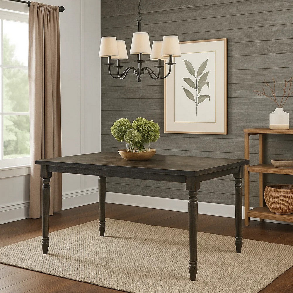 Rustic Style Wooden Dining Table with Rectangular Top and Turned Legs, Gray - BM214963