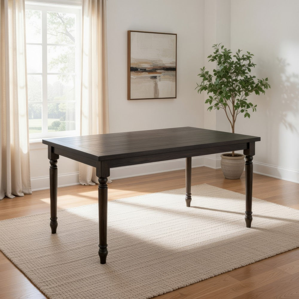 Rustic Style Wooden Dining Table with Rectangular Top and Turned Legs, Gray - BM214963