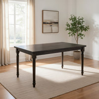 Rustic Style Wooden Dining Table with Rectangular Top and Turned Legs, Gray - BM214963