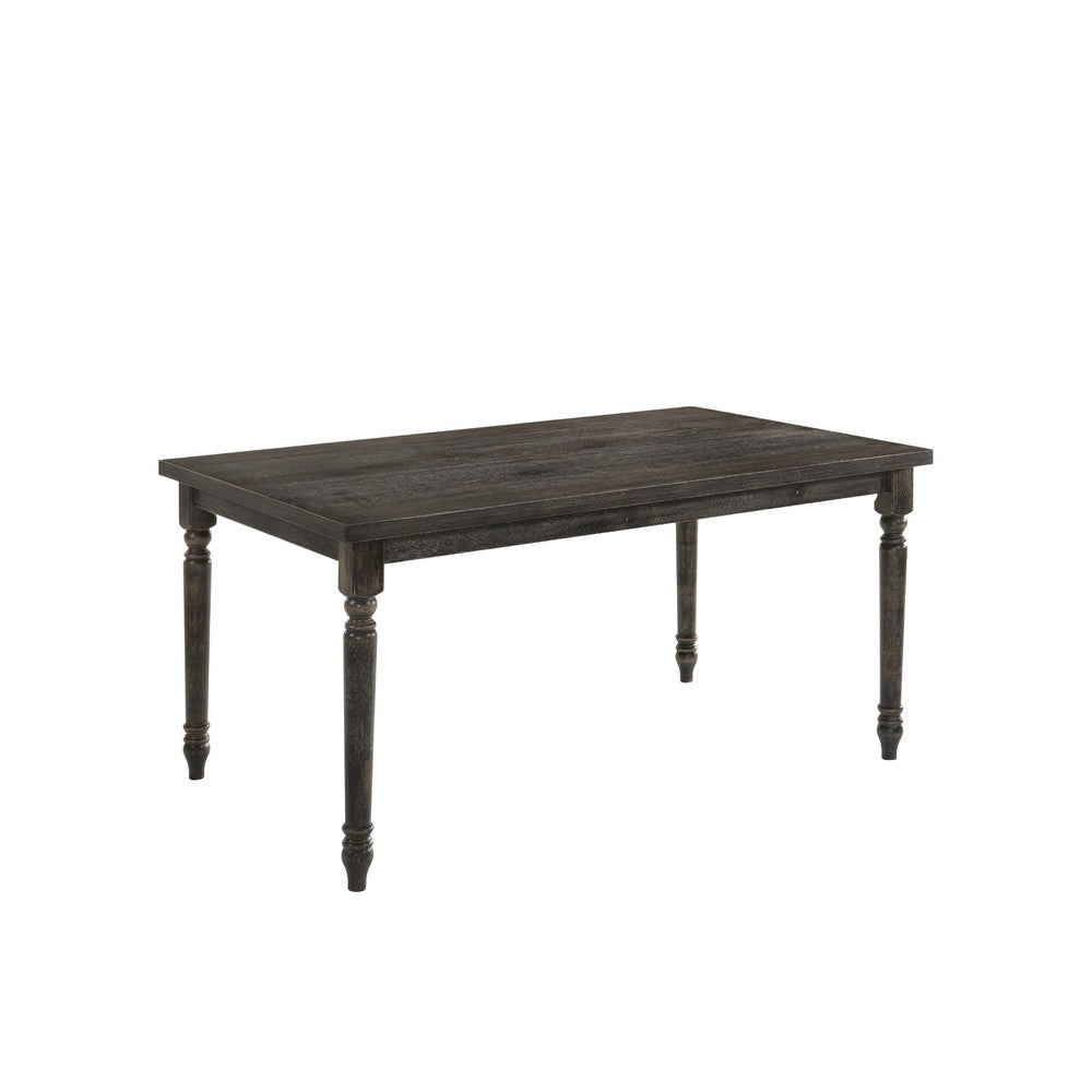 Rustic Style Wooden Dining Table with Rectangular Top and Turned Legs, Gray - BM214963