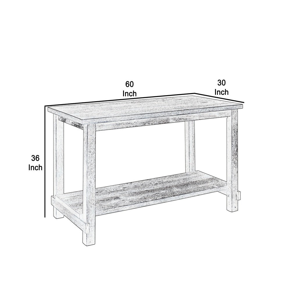 Counter Height Wooden Dining Table with Open Bottom Shelf, Gray - BM214972
