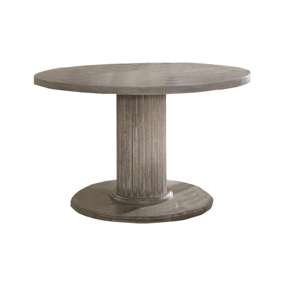 Round Dining Table with Fluted Column Pedestal Base, Gray - BM215017
