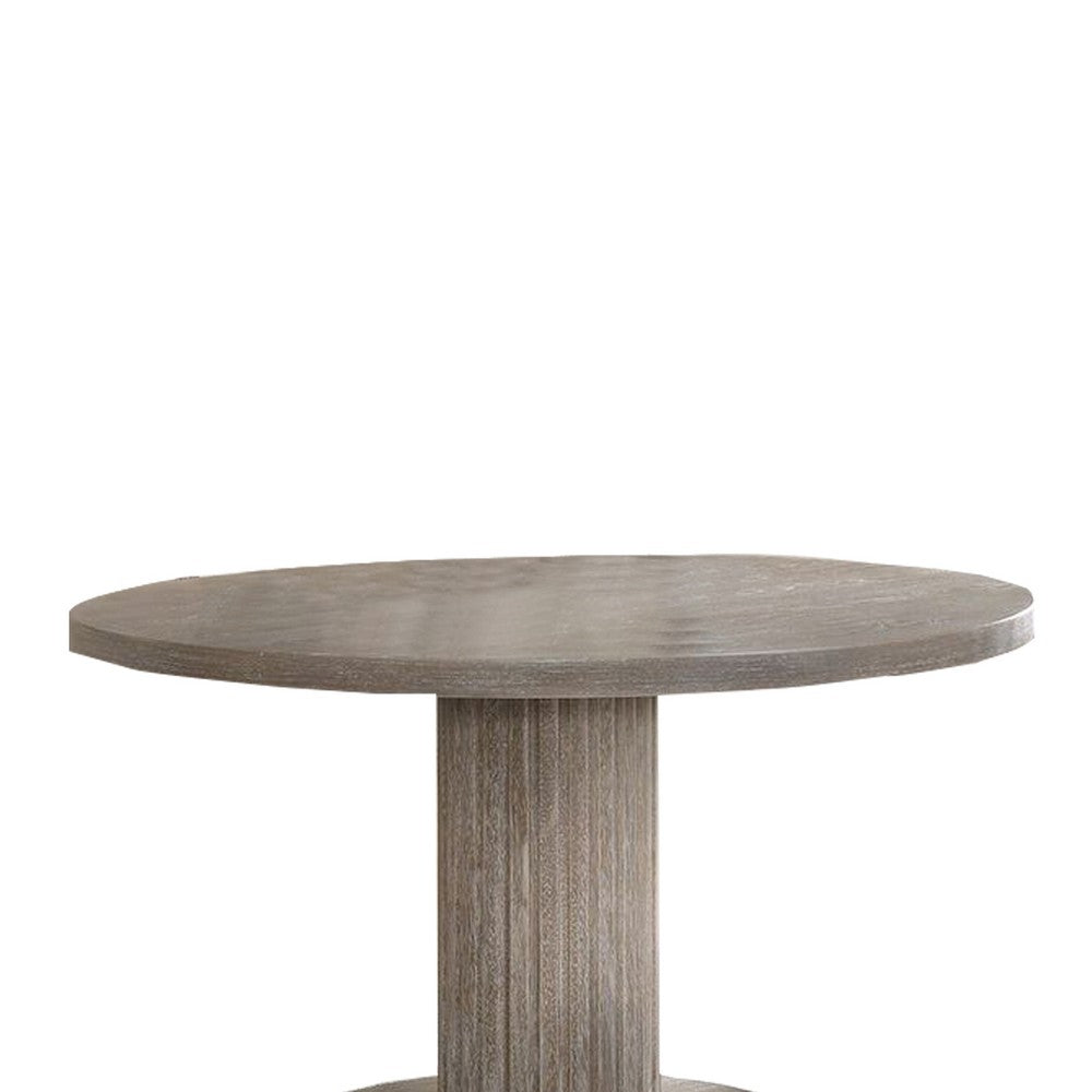 Round Dining Table with Fluted Column Pedestal Base, Gray - BM215017