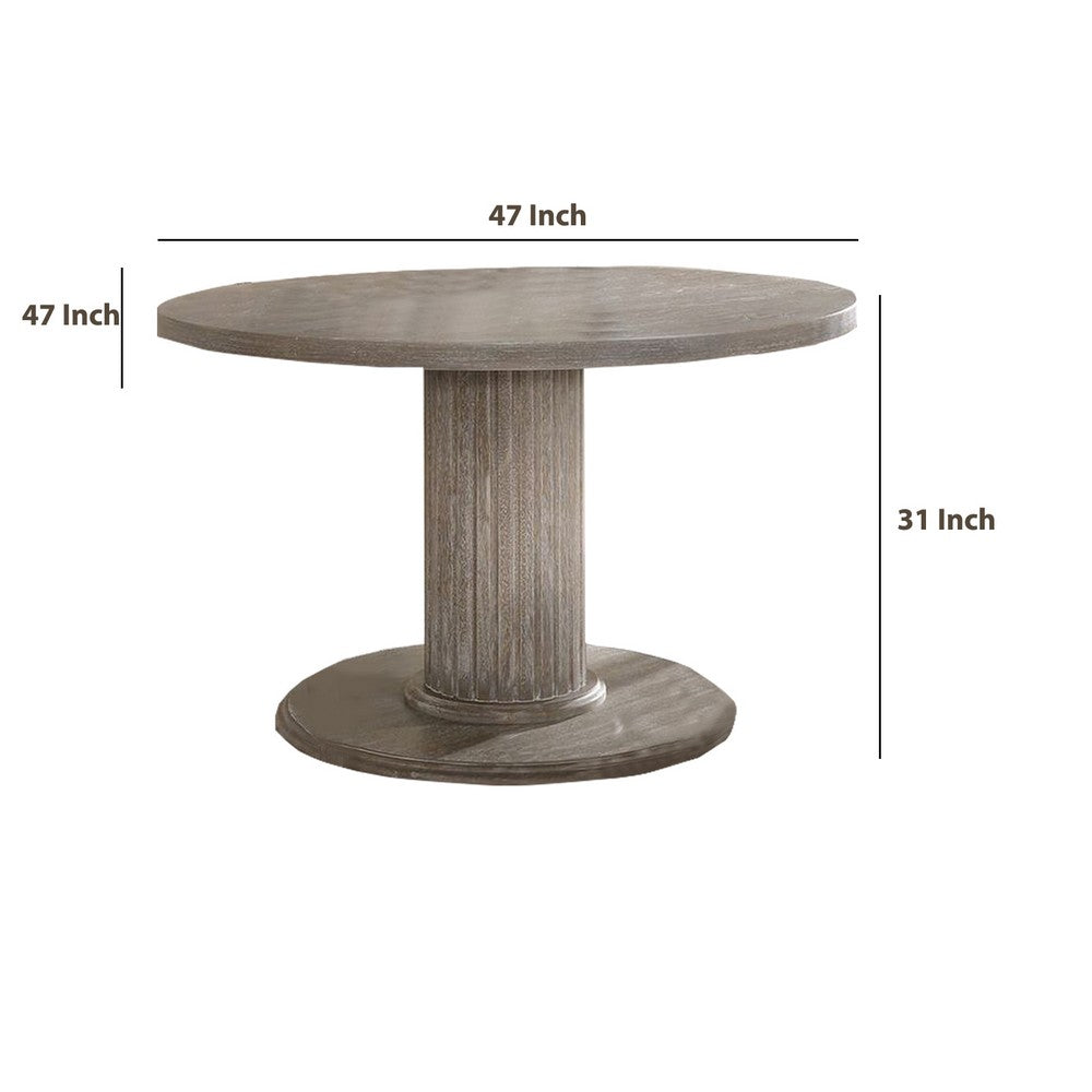Round Dining Table with Fluted Column Pedestal Base, Gray - BM215017