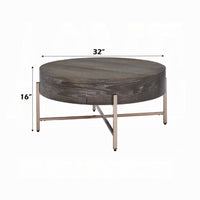 1 Drawer Round Modern Coffee Table with Crossed Metal Legs, Brown and Gold - BM215037