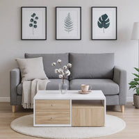 2 Drawer Contemporary Coffee Table with Pull Out Table, White and Brown - BM215040