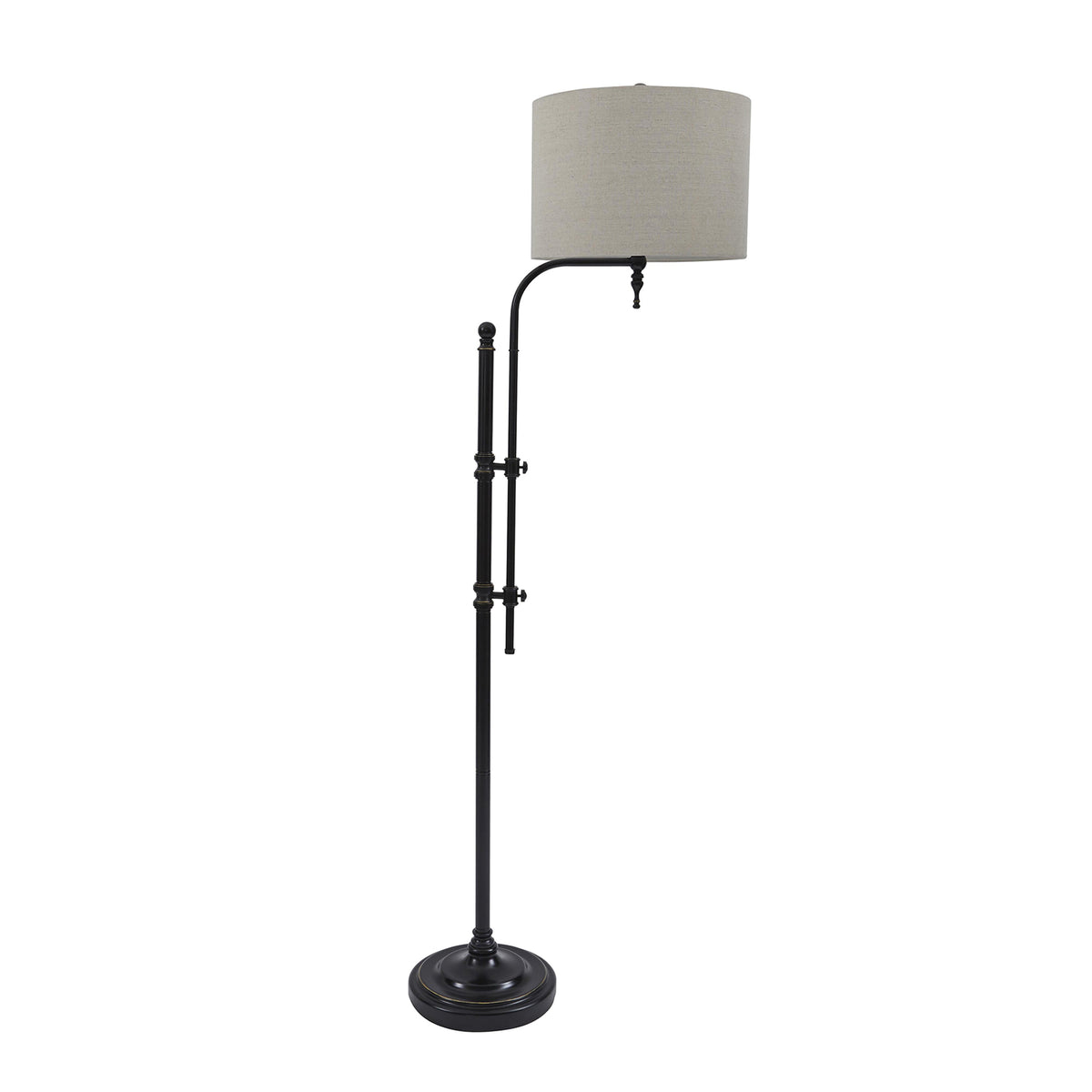 Contemporary Drum Shade Metal Frame Floor Lamp, Black and Light Gray  - BM215054