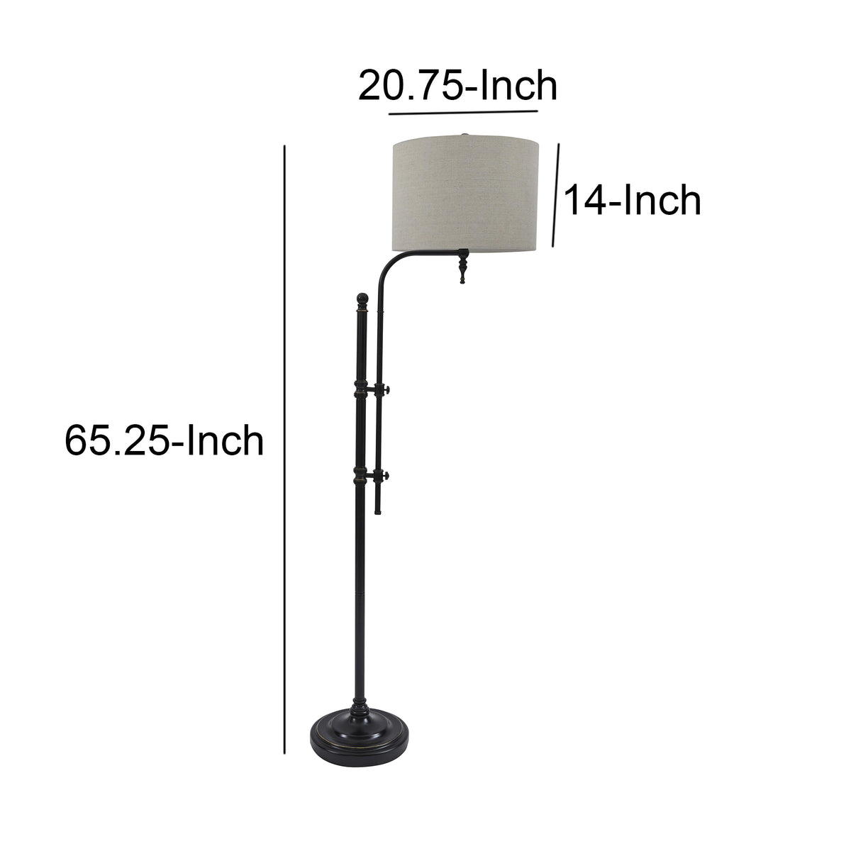 Contemporary Drum Shade Metal Frame Floor Lamp, Black and Light Gray  - BM215054