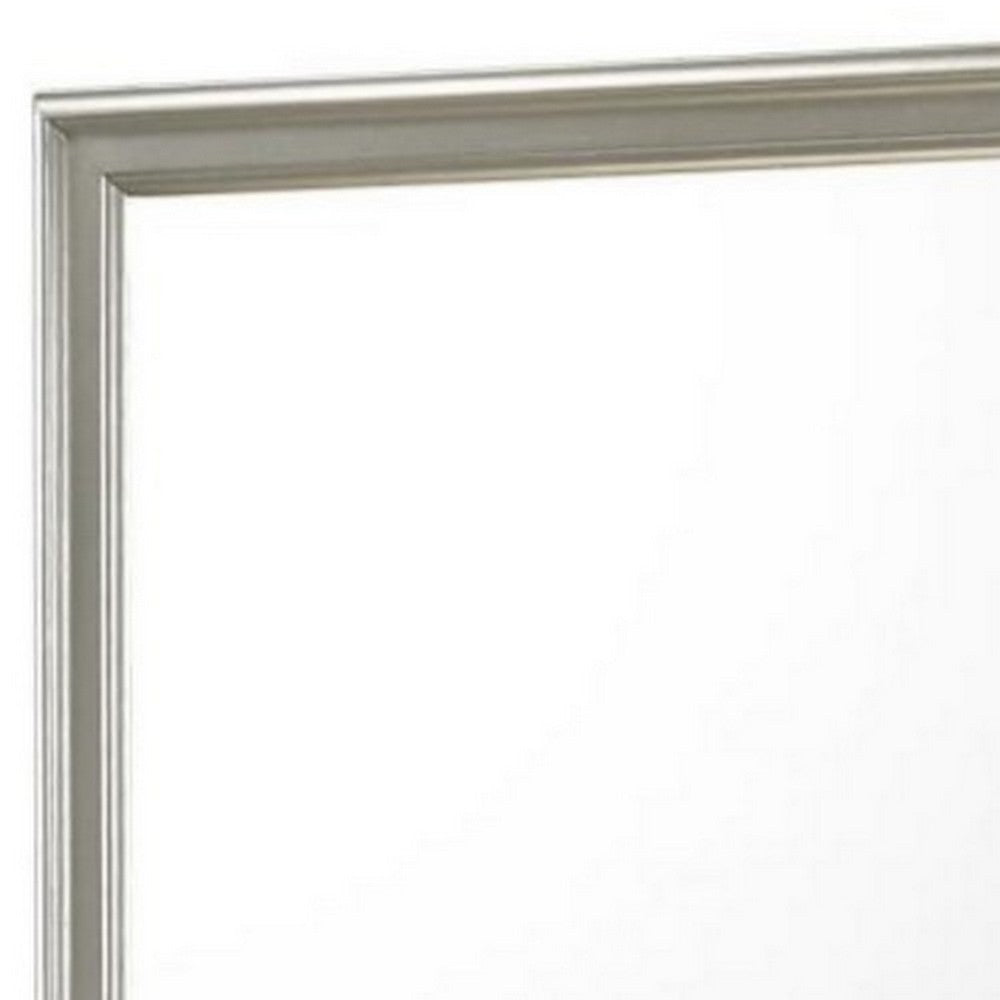 Rectangular Molded Wooden Frame Dresser Top Mirror, Antique Silver - BM215167