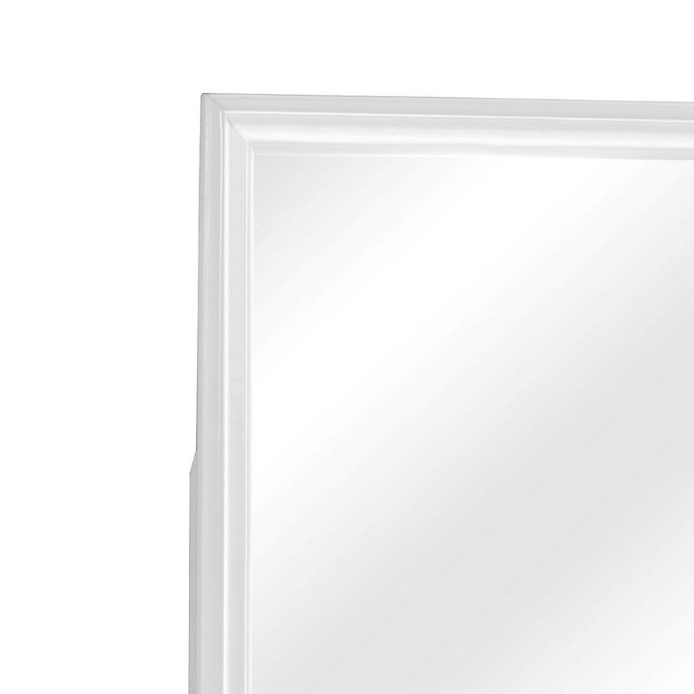 Rectangular Molded Wooden Frame Dresser Top Mirror, White and Silver - BM215170